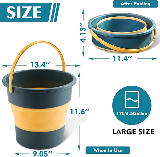 Collapsible Bucket 4.5 Gallon/17L Large Plastic Household Cleaning Mop Buckets Foldable Water Bucket for Car Wash Fishing Camping Beach (Blue-Large)-NeatNest