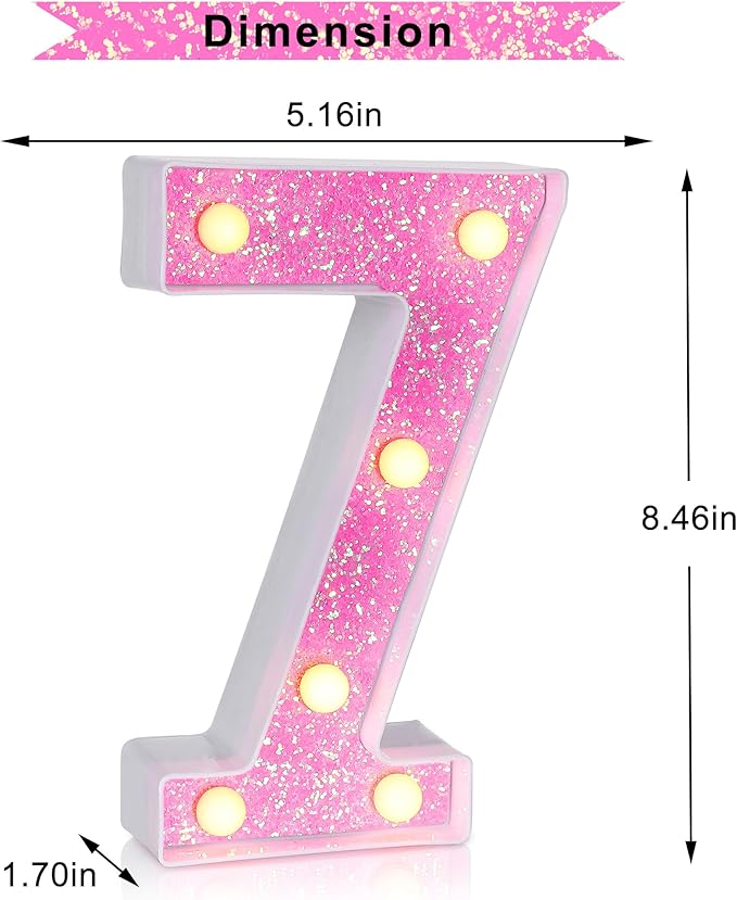 Foaky Pink Light up Letters，Pink Party Decorations,Girls Room Decor,Glitter Marquee Numbers,Alphabet Letter Sign for Night Light Birthday Party Girls Gifts, Home Bar Decoration (7)-NeatNest