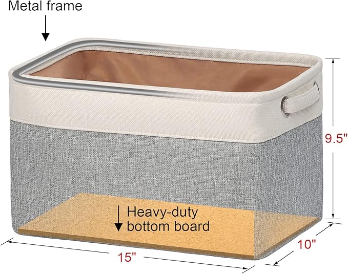 Kntiwiwo Foldable Storage Bins 15" x 10" x 9.5" Fabric Storage Basket Cube with Handles Large Linen Closet Organizer Bins for Organizing Shelf Home,Set of 3, Set of 3, Grey