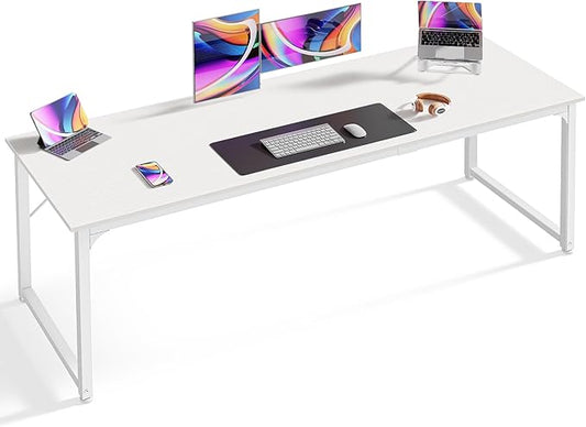Huuger Computer Desk, 70 Inch Office Desk, Gaming Desk with Storage, Writing Desk Work Desk for Home Office, Study, Long Simple Desk, Large Legroom, Metal Frame, White-NeatNest