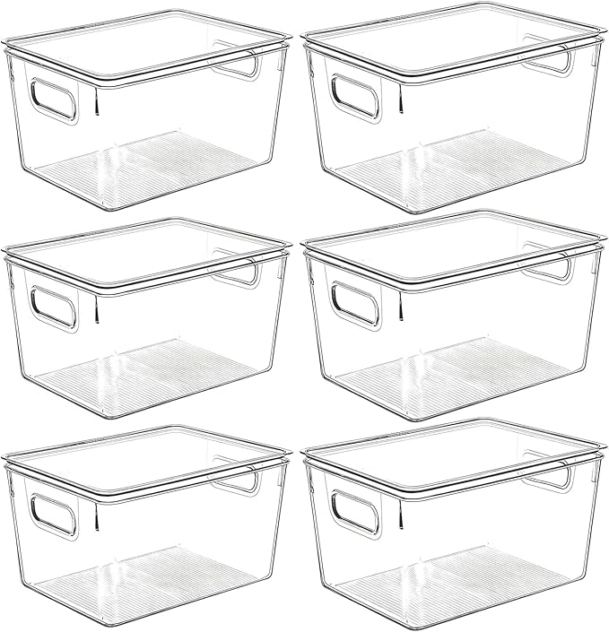 Clear Plastic Storage Bins with Lids, Perfect for Kitchen Organization or Pantry Organization and Storage, Stackable Fridge Organizer Bins, Storage Containers for Organizing, Cabinet Organizers-NeatNest