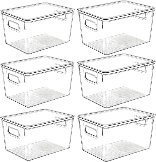 Clear Plastic Storage Bins with Lids, Perfect for Kitchen Organization or Pantry Organization and Storage, Stackable Fridge Organizer Bins, Storage Containers for Organizing, Cabinet Organizers-NeatNest