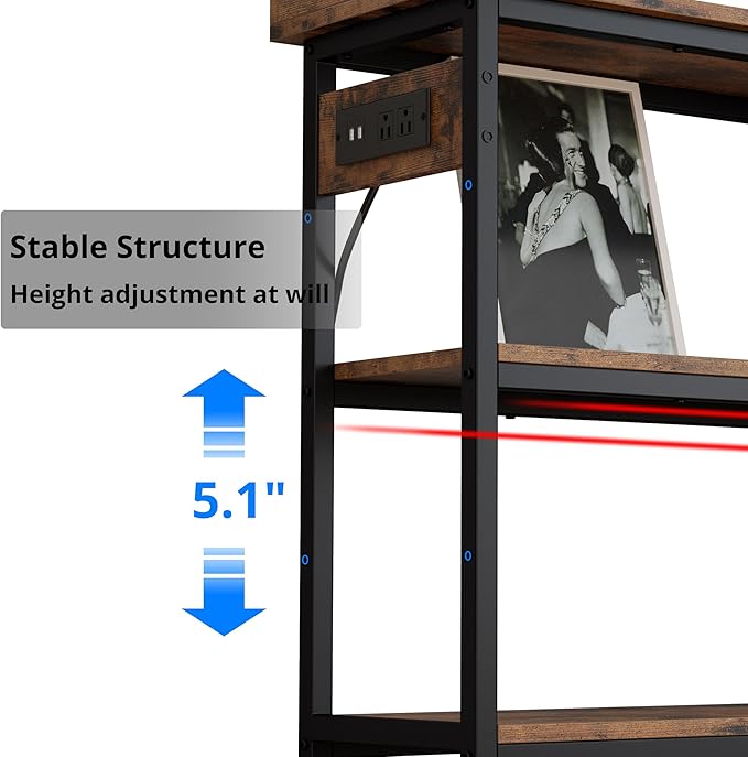IRONCK Console Table, Sofa Table with Power Outlet, Farmhouse Hallway Table for Entryway, Living Room, Height Adjustable, Easy Assembly, Rustic Brown, 43"-NeatNest