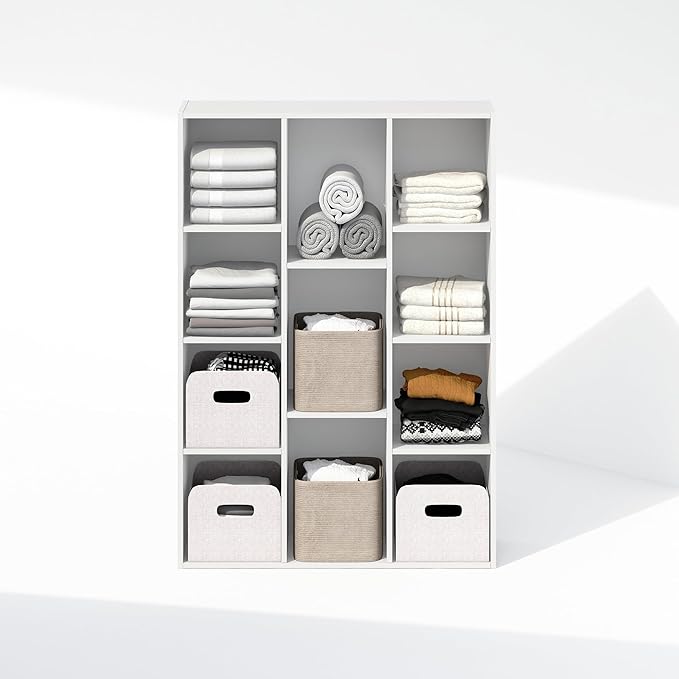 Furinno Reed 11-Cube Open Shelf Clothing & Closet Storage Organization, White-NeatNest
