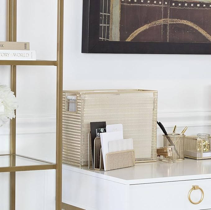 BLU MONACO Gold Mail Organizer for Desk - Mail Holder Countertop - Gold Metal Mesh Letter Sorter & Envelope Holder-NeatNest