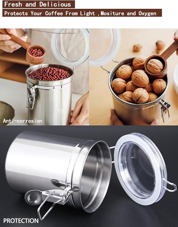 Coffee Canister 4 Pcs Stainless Steel Food Container with Clear Lids Airtight Container Stackable Canisters Kitchen Pantry Storage for Cereal, Snacks, Candy, Herbs, Spices, Sugar, Tea (1.8L Silver-4)-NeatNest