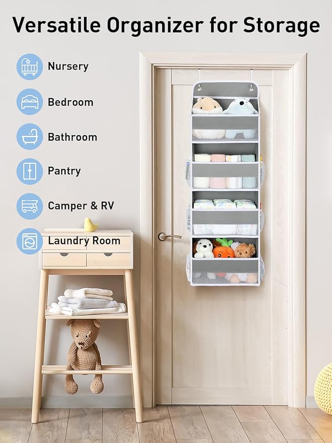 Yecaye 1 Pack Over the Door Organizer, 35.2lbs Load Toy Stuffed Animal Storage, Swing-proof Hanging Bathroom Organizers and Storage for Nursery Newborn Baby Essential Stuff Dorm Room Essentials-NeatNest