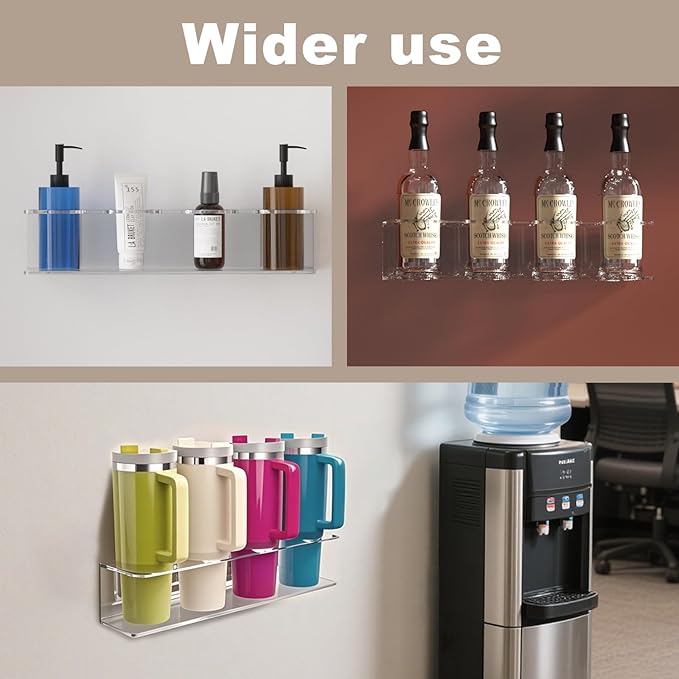 2 Pack Acrylic Cup Holder Organizer for Stanley 40 oz, Large Heavy Duty Stanley Cup Holder, Spray Can Holder Storage Rack, Holds 8 Tumblers for Home Office & Kitchen, Wall Mounted with Accessories