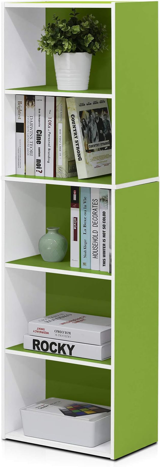 Furinno Luder Bookcase / Book / Storage , 5-Tier, White/Green-NeatNest
