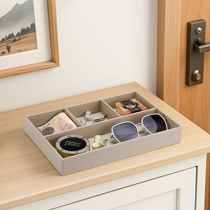 GORESE PU Leather Valet Tray, Stackable Jewelry Trays for Dresser, Drawer Nightstand Organizer Bedside Trays for Men Women, Entryway Desk Catchall Tray for Trinket, Key, Purse, Watch, Cologne, Beige-NeatNest