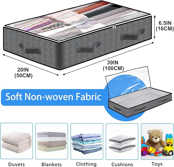 4 Pack Under Bed Storage, 90L Collapsible Closet Containers Organizers and Under Bed Storage Bins, Underbed Storage Bags for Wrapping Paper, Blanket, Towels, Clothes, Comforter, Sweaters, Linen Sheet-NeatNest