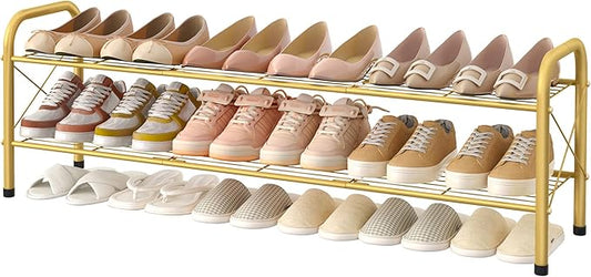 Hoctieon 2 Tier Shoe Rack for Closet, Durable Mesh Style Shoe Rack, Entryway Shoe Shelf, Shoe Storage Organizer for Hallway, Bedroom, Living Room, Wardrobe, Gold-NeatNest