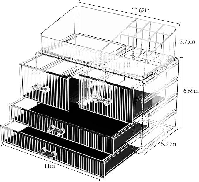 ZHIAI Stackable Storage Drawers, Acrylic Bathroom Counter Organizer Clear Makeup Organizers for Vanity, Kitchen Cabinets, Bathroom, Undersink, Home Organization and Storage (1 Top 4 Drawers D)-NeatNest