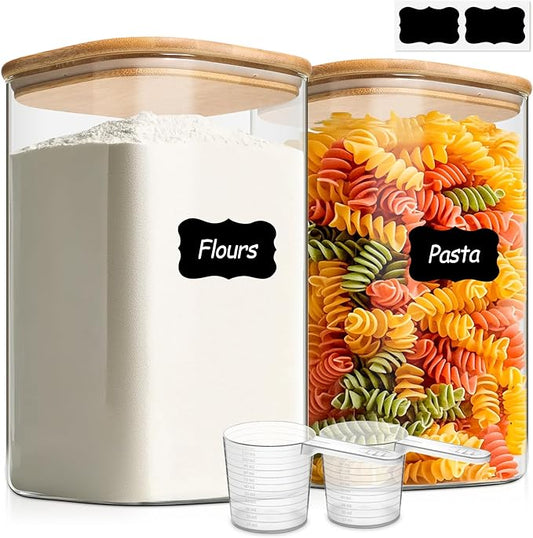 ComSaf 1.2 Gallon Wide Mouth Flour Sugar Storage Containers 2 Pcs, 4.6 Qt Glass Storage Containers with Lids, Large Pantry Glass Jar with Lid, Big Jars for Rice, Flour, Sugar, Cereal, Cookie, Coffee-NeatNest