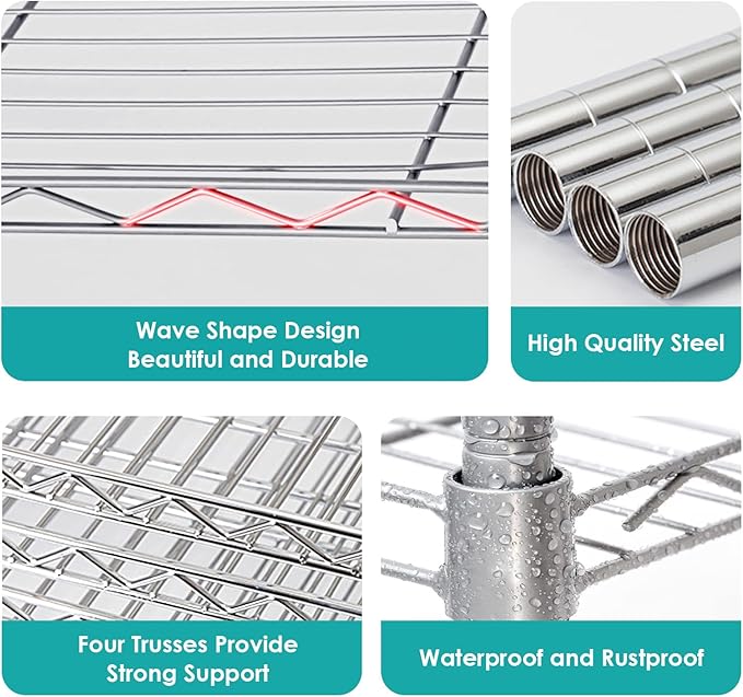 BNSPLY 5 Tier Wire Shelving Unit, Adjustable Wire Rack Shelving, Changeable Metal Wire Storage Shelves for Kitchen, Laundry, Bathroom, Balcony, Pantry (11.4" D x 21.3" W x 59" H, Silver)-NeatNest