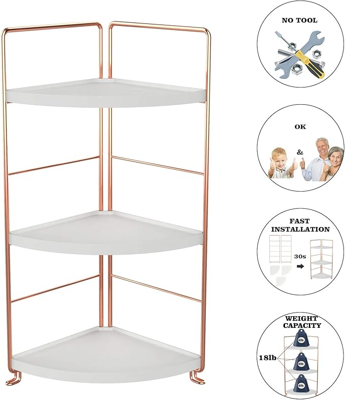 3-Tier Bathroom Countertop Organizer - Vanity Tray Cosmetic & Makeup Storage- Kitchen Spice Rack Standing Shelf - Corner Storage Shelf, Rose Gold-NeatNest