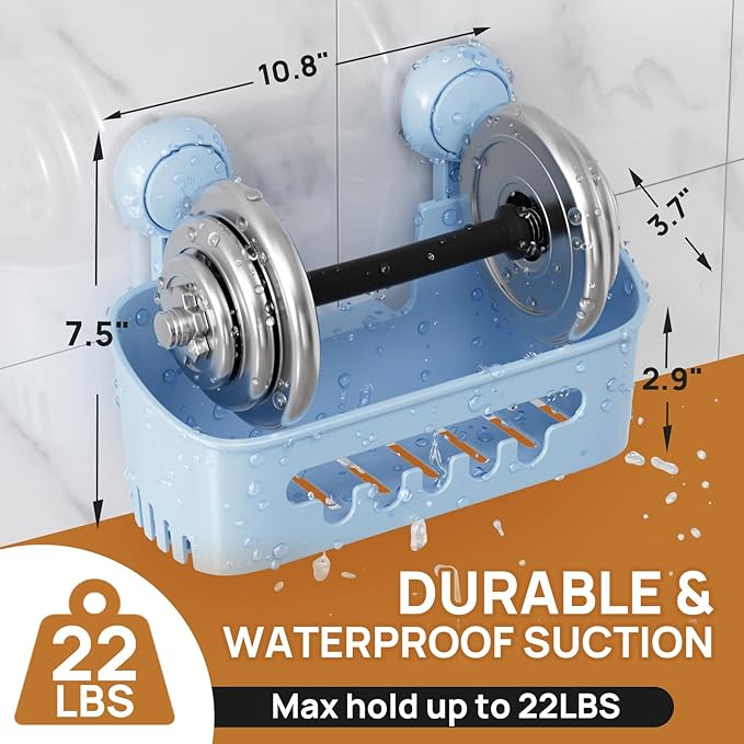 LEVERLOC Shower Caddy Suction Cup 2 Pack, Shower Organizer Removable Bathroom Shelf, Storage Suction Powerful Max Hold 22lbs Bathroom Caddy Waterproof Holder, Blue-NeatNest
