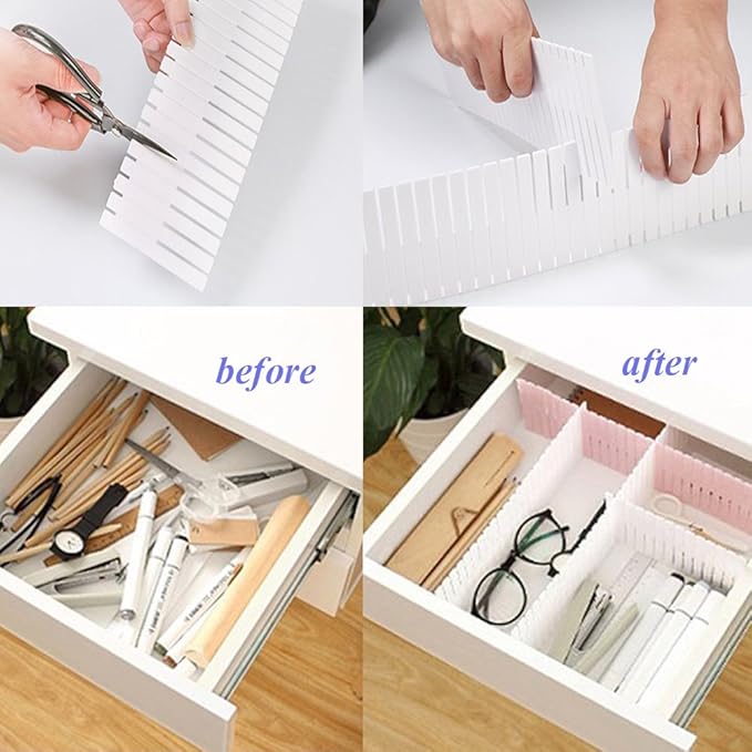 8pcs DIY Plastic Drawer Organizer Adjustable Drawer Dividers for Home Tidy Closet, Socks, Underwear, Office School Supplies, Kitchen Utensil Tools (White)-NeatNest