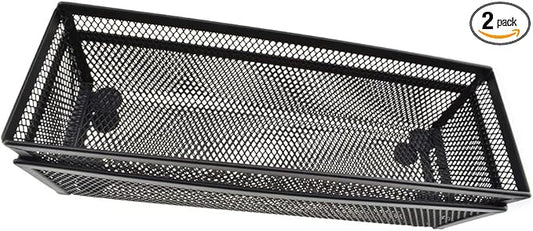 HAHIYO Stackable Mesh Tray Cup 9 x 3 x 2 inches Sturdy Container for Desk Drawer Organizer Collection for Home Office School kitchen Soft Foam Feet No Sharp Edges 2 Pack Black-NeatNest