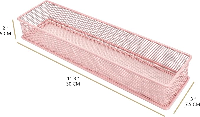 Annova Mesh Stackable Drawer Cabinet and Shelf Organizer Bins Storage Basket School Office Supply Holder Tray- Set of 2 (Light Pink, 3x12x2 Inch)-NeatNest