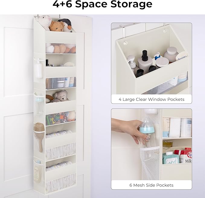 GRANNY SAYS Over The Door Organizer, 5-Shelf Behind The Door Storage with 8 Pockets and Clear Window, Anti Tilt Large Capacity Door Hanging Organizer for Kids Nursery, Pantry, Laundry, Beige, 1 Pack-NeatNest