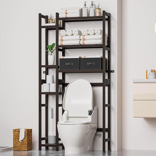 Homde Over The Toilet Storage with Basket and Drawer, Bamboo Bathroom Organizer with Adjustable Shelf & Waterproof Feet Pad, Space Saver Rack for Restroom, Laundry, Brown-NeatNest