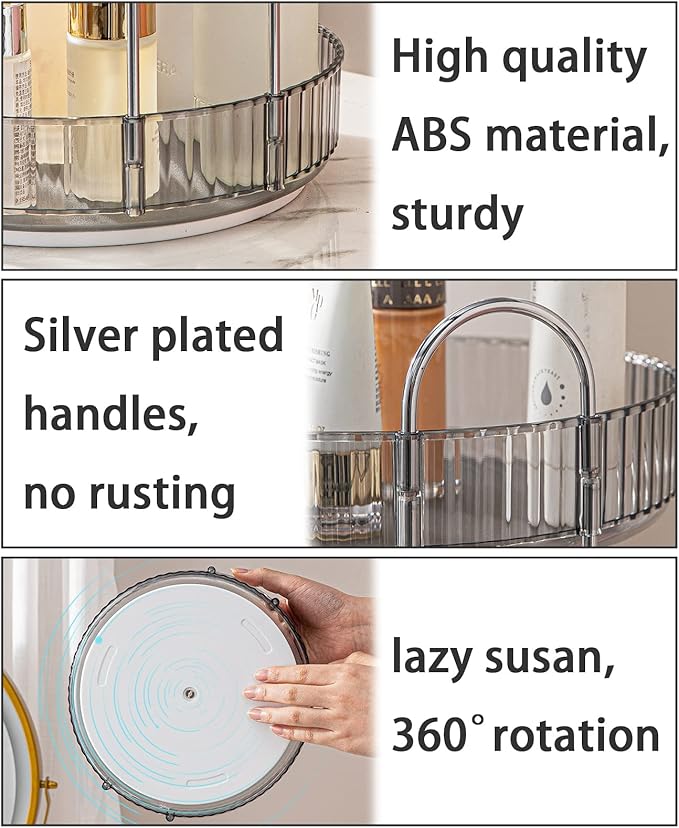 Rotating Makeup Organizer for Vanity, High-Capacity Skincare Clear Make Up Storage Perfume Organizers Cosmetic Dresser Organizer Countertop 360 Spinning (Gray, 1 Tier)-NeatNest