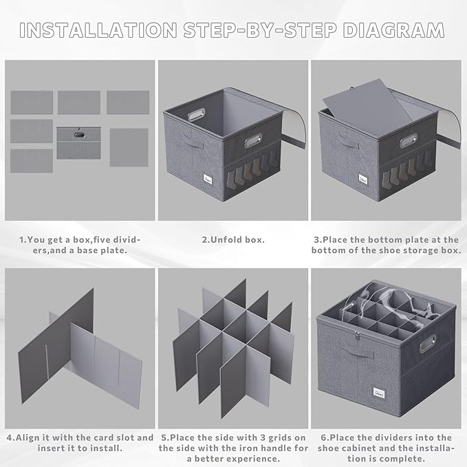 2 Pack Shoe Organizer for Closet Large Shoe Box Storage Containers with Clear Window Space Saving Shoe Bin with Foldable Bottom Support Adjustable Dividers Fits 32 Pairs (Grey, (16.5*16.5*13in)*2)-NeatNest
