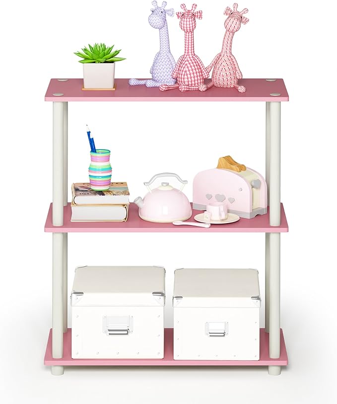 Furinno Turn-N-Tube 3-Tier Compact Multipurpose Shelf Display Rack, Pink/White-NeatNest