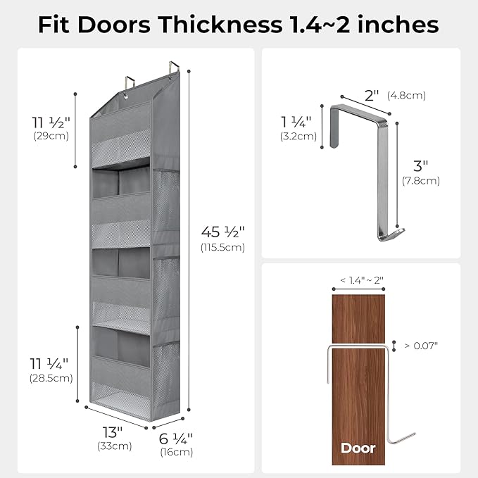 GRANNY SAYS Over The Door Organizer, 4-Shelf Behind The Door Storage with 6 Pockets and Clear Window, Anti Tilt Large Capacity Hanging Organizer Shelves for Baby Room, Nursery, Bathroom, Gray, 1 Pack-NeatNest