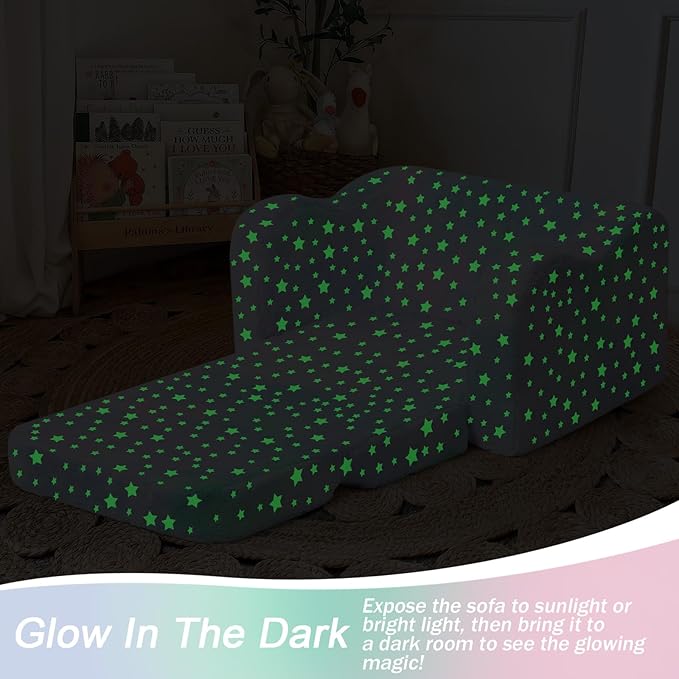 Folding Toddler Chair, Soft Plush Fold Out Kids Couch Sofa Glow in The Dark, Comfy Baby Recliner for Girls Boys (Blue Galaxy)-NeatNest