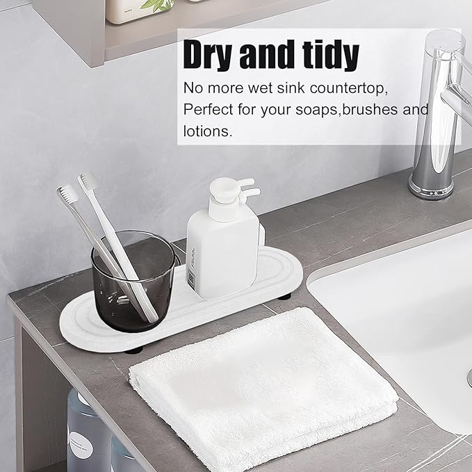 2PCS Water Absorbing Stone Tray, Fast Drying Diatomite Stone Sink Tray, Water Absorbent Diatomite Coasters, Stones Soap Trays for Kitchen Sink, Bathroom Counter Hand Soap Dish & Holders-NeatNest