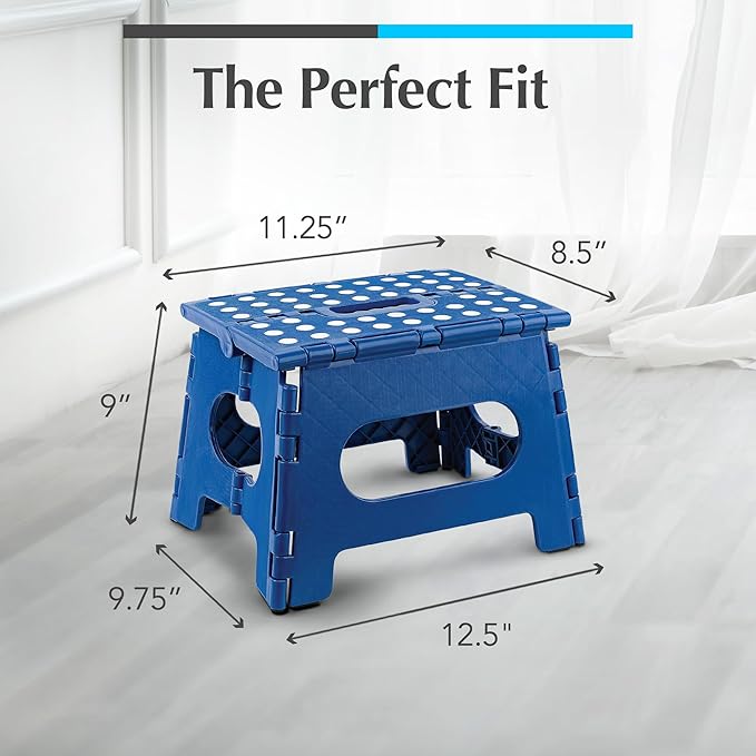 Handy Laundry Folding Lightweight Step Stool - Sturdy Enough to Support Adults and Safe Enough for Kids - Opens Easy with One Flip - Great for Kitchen, Bathroom or Bedroom (Blue)