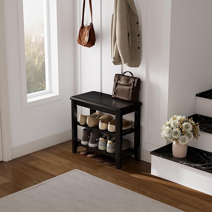 Wood Shoe Rack Bench for Entryway, 2 Tier Shoe Rack for Front Door Entrance, Shoe Bench with Shoe Storage for Entryway, Bedroom, 23.6"-NeatNest