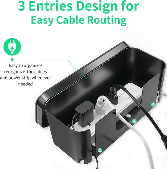 Cord Organizer Box, Cable Hider for Power Strips, Surge Protector, Extension Cord and Wire Management, Cable Management Box (2PCS/Large and Medium Size/Black)-NeatNest