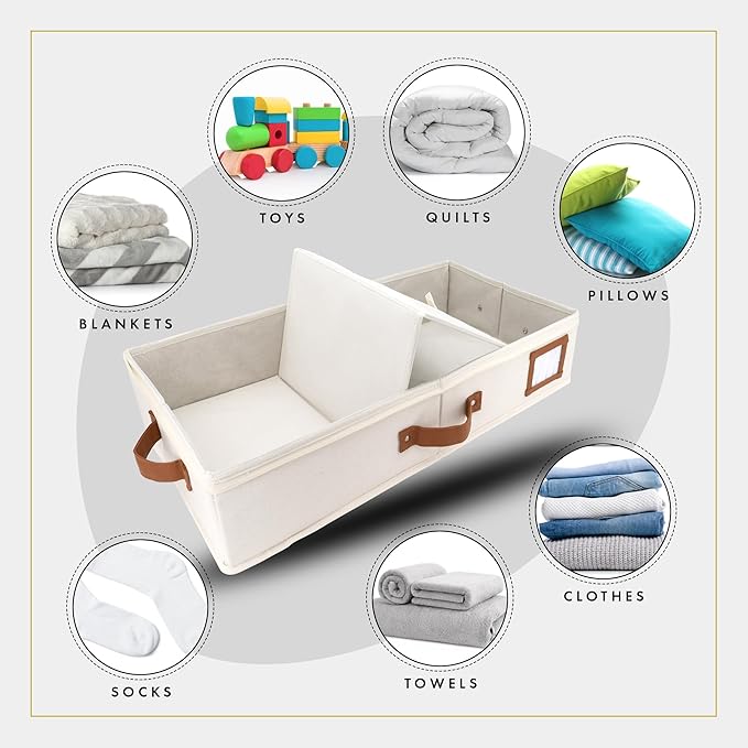 HOMELUX THEORY 2pc Under Bed Storage Containers, Bedroom Under the Bed Drawer Storage Organizer with Bins and Lids, Large Underbed Clothes Storage Box Ideal for Blanket, Fabric, & Shoes (Ivory)-NeatNest