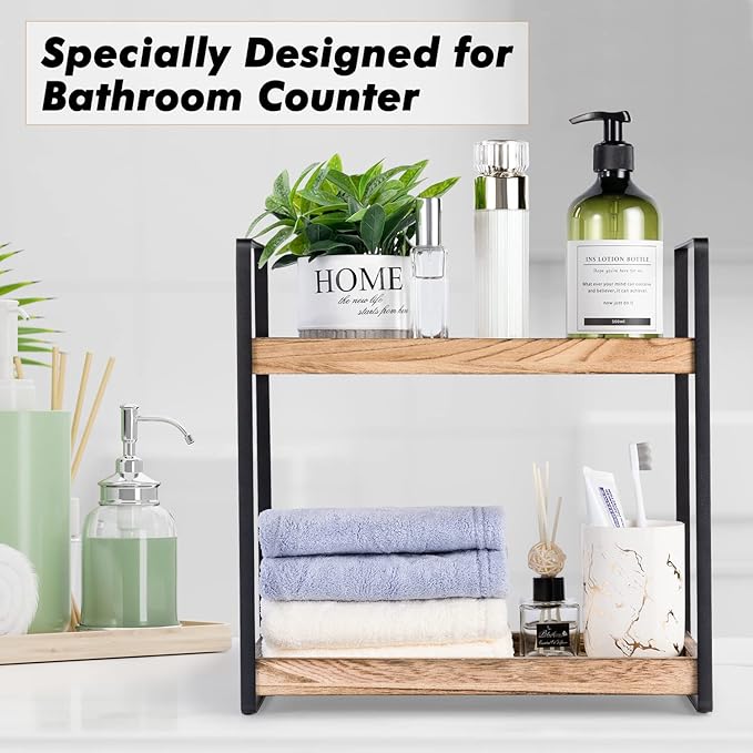 2-Tier Countertop Organizer for Bathroom Counter Wood Bathroom Counter Organizers Shelf Cosmetic Storage, Standing Vanity Tray for Room Organization and Decor