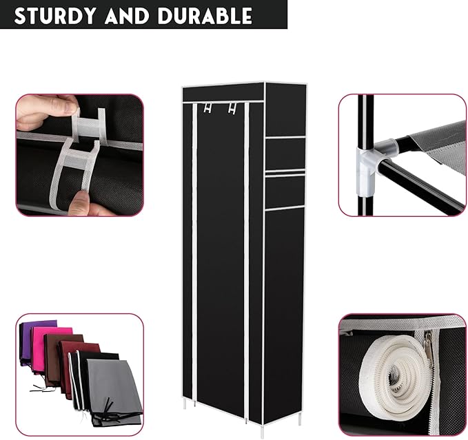10 Tiers Shoe Rack with Dustproof Cover 27 Pair Shoe Tower Stand Sturdy Shelf Storage Organizer Cabinet Perfect for Bedroom, Closet, Entryway, Dorm Room (Black)-NeatNest