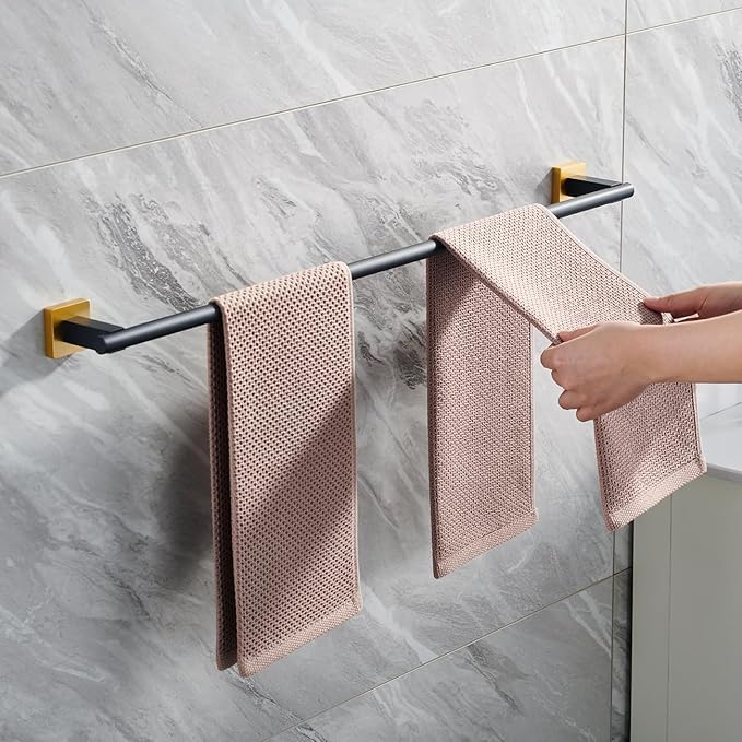 Miyili Bath Towel Bar 30-Inch Stainless Steel Hand Towel Rack for Bathroom Wall Mount Black & Gold, A02BG75A
