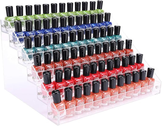 Clear Nail Polish Paint Organizer Holder Rack Shelf 6 Tier Acrylic Tattoo Ink Essential Oil Display Stand Holds Up to 48-96 Bottles for Table (Fit 1-2oz Bottles)-NeatNest