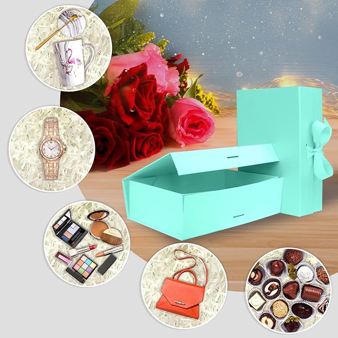 10.5"X7.5"X3.1" Green Magnetic Gift Box with Lid and Ribbon for Presents-NeatNest