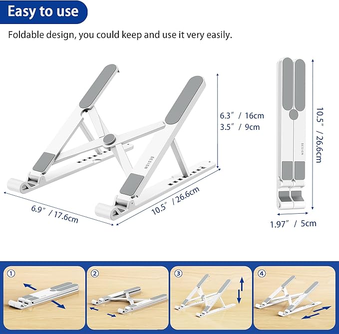 BESIGN LS01 Pro Ergonomic Laptop Stand, Plastic Laptop Riser, Portable and Adjustable Notebook Computer Holder Compatible with 10-15.6" Laptops (White)-NeatNest