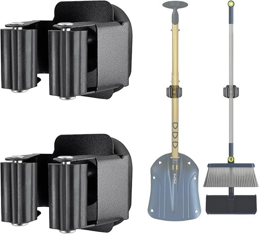 Upgraded Magnetic Broom and Mop Holder Wall Mount, Space-Saving Heavy Duty No Drill Over the Door Broom Gripper RV Camper Wall Organizer,Black,2 Pcs-NeatNest