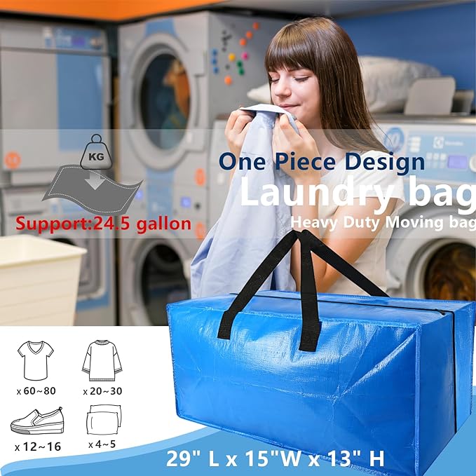 2 Pack Heavy Duty Extra Large Moving Bags Storage Tote - Strong Handles& Backpack Straps - Space Saving Storage Bags Alternative to Moving Boxes and Bins,Compatible with Ikea Frakta Cart, Blue