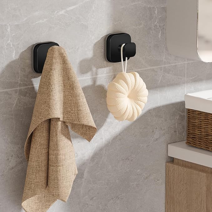 BKV Suction Cup Hooks for Shower,Heavy Duty Shower Hooks for Bathroom Wall,Glass Windows,Smooth Doors to Hang Towels,Robes,Coat,Reusable Suction Cup Wreath Hanger for Christmas Wreaths-Black(4 Pack)-NeatNest