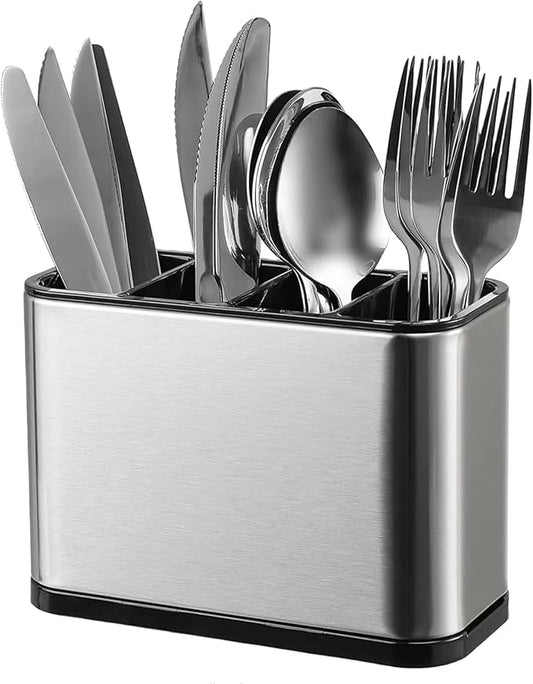 KESOL Kitchen Utensil Holder, Stainless Steel Utensil Drying Rack Flatware Holder Sinkware Caddy Countertop Organizer with 4 Divided Compartments, Rust Proof-NeatNest