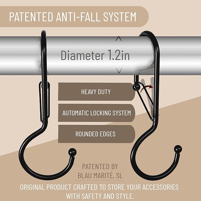 6 Purse Hanger for Closet. Tote Hanger. S-Shaped Hooks S Hooks Twist Design. Anti Drop S-Shaped Hook for Hanging Handbags with Safety Buckle to Prevent Falls. Heavy Duty. (Black, Twisted)-NeatNest