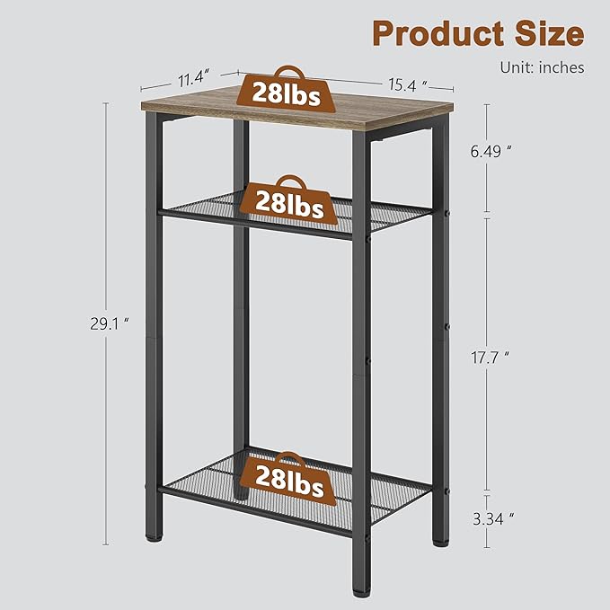 Hoctieon 3 Tier End Table, Telephone Table, Tall Side Table with Storage, Small Nightstand for Small Spaces, Metal Frame, For Living Room, Bedroom, Sofa Couch, Hall, Easy Assembly, Greige