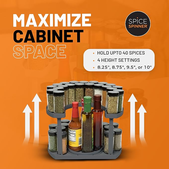 2-Tier Spice Rack Organizer for Cabinet | Rotating Lazy Susan Spice Organizer Holds 40 Spice Jars | Countertop & Pantry Spice Shelf for Kitchen Organization & Storage (Gray)-NeatNest