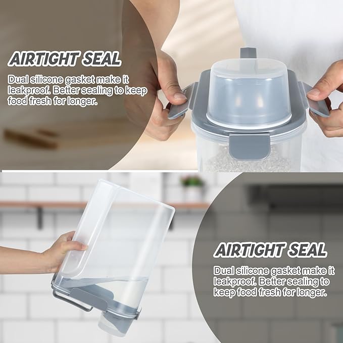 Rice Storage Container 10 Lbs, Airtight Food Dispenser with Large Spout and Cup for Pet Dog Cat Food Storage 7 Lbs-NeatNest